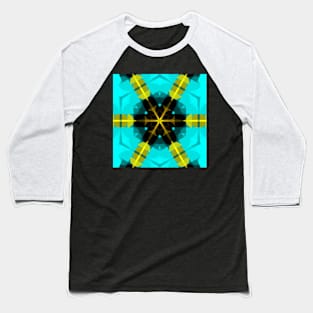 Retro Mandala Flower Yellow Blue and Black Baseball T-Shirt